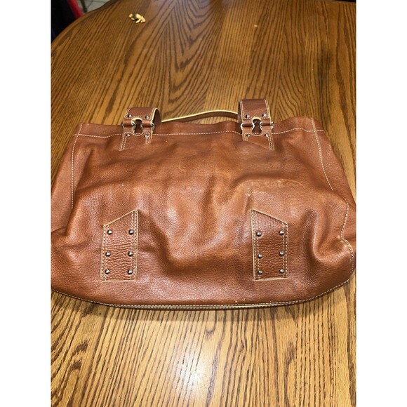 Cole Haan Purse Brown Leather Shoulder Tote Bag Rivets Stitch Y2K Boho Vintage - Picture 6 of 16